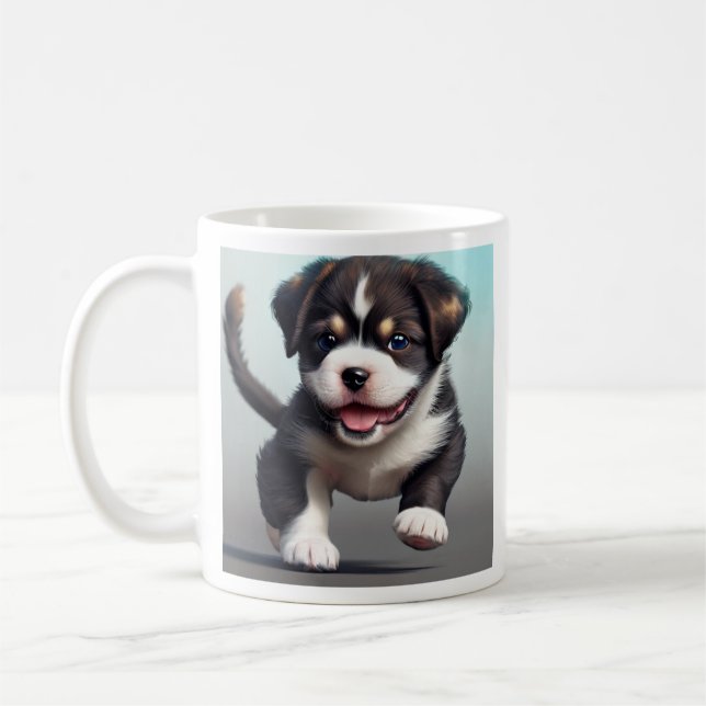 Taza De Café Perro de cachorro lindo personalizado (Izquierda)