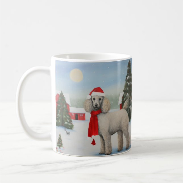 Taza De Café Perro de caniche en Navidades de nieve (Izquierda)