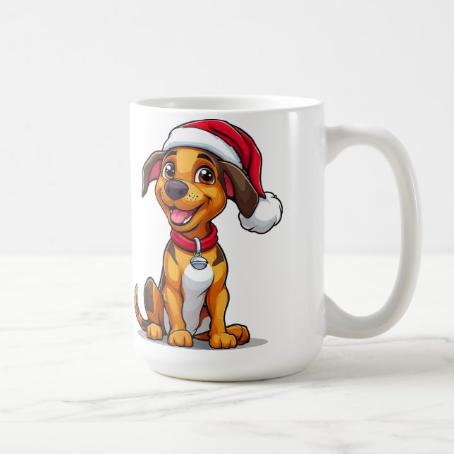 Taza De Café Perro de caricatura adorable con Santa Hat (Derecha)