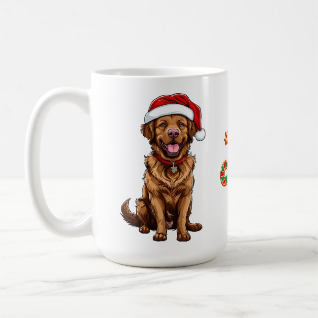 Taza De Café Perro de caricatura alegre con sombrero de Santa (Izquierda)