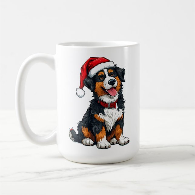 Taza De Café Perro de caricatura alegre con sombrero de Santa (Izquierda)