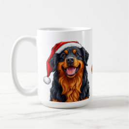 Taza De Café Perro de caricatura alegre con sombrero de Santa