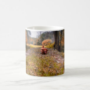 Taza De Café Perro de dachshund de cabello largo en el bosque