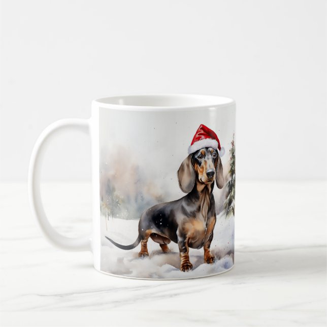 Taza De Café Perro de Dachshund en Navidades de nieve (Izquierda)