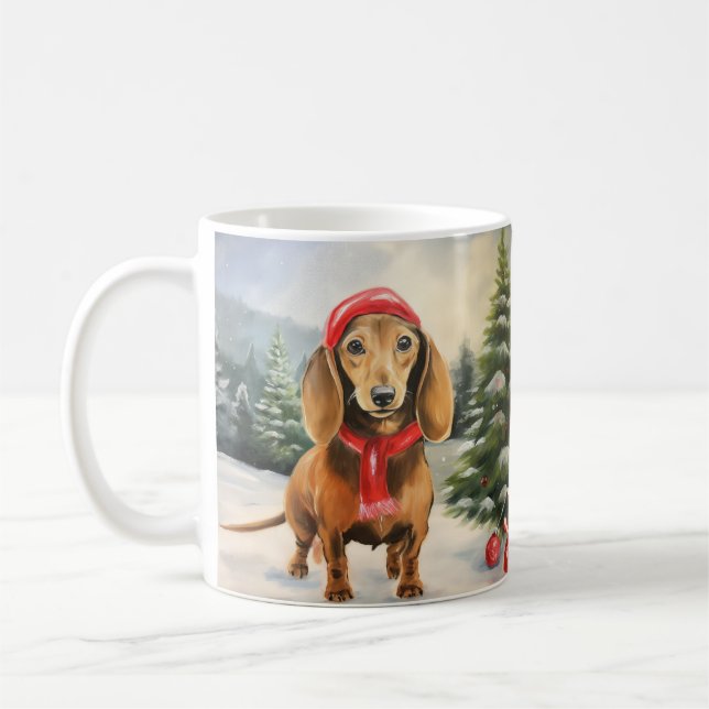 Taza De Café Perro de Dachshund en Navidades de nieve (Izquierda)