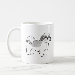 Taza De Café Perro de dibujos animados chiítas blancos y grise