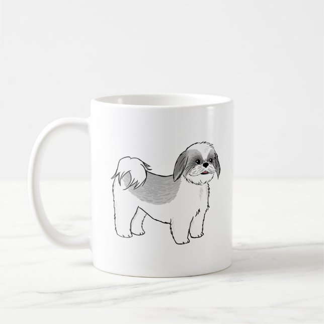Taza De Café Perro de dibujos animados chiítas blancos y grises (Izquierda)