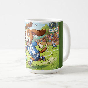 Taza De Café Perro de dibujos animados jugando fútbol o fútbol 