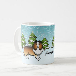 Taza De Café Perro de dibujos animados Sable Sheltie en inviern