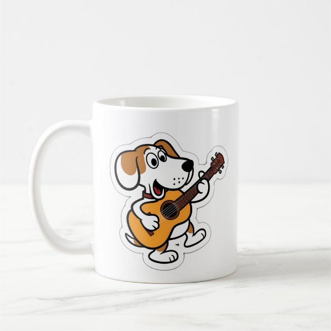 Taza De Café perro de dibujos animados tocando una guitarra (Izquierda)