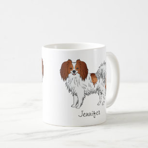 Taza De Café Perro De Falène Rojo Y Blanco Con Nombre Personali