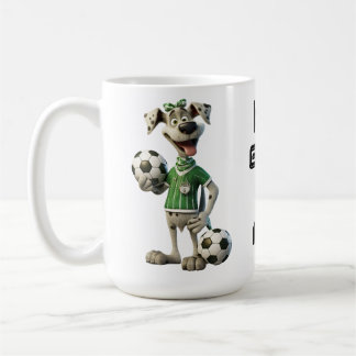 Taza De Café Perro de fútbol divertido con nombre y texto perso
