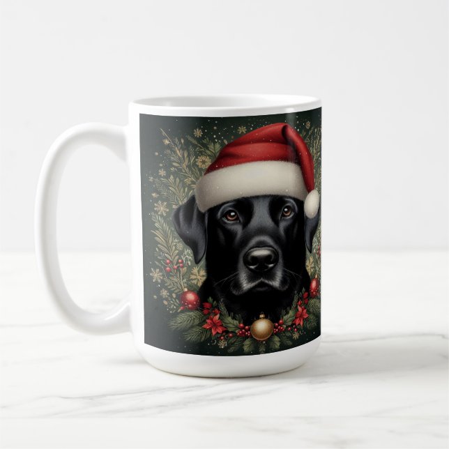 Taza De Café Perro de Labrador Negro en Santa Hat (Izquierda)