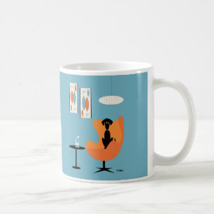 Taza De Café Perro de medio siglo en habitación turquesa