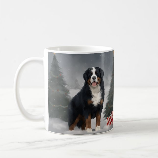 Taza De Café Perro de montaña de Berna en Navidades de nieve (Izquierda)
