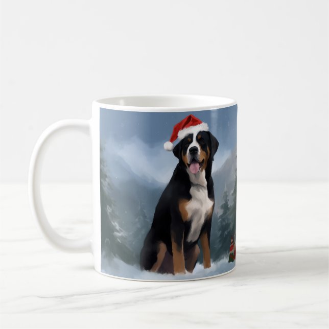 Taza De Café Perro de montaña suizo en Navidades de nieve (Izquierda)