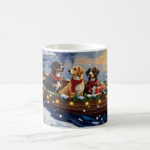 Taza De Café Perro de montaña suizo navideño en barco festivo