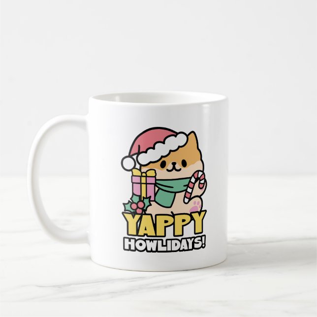 Taza De Café Perro de Navidades Cuadros - Yappy Howlidays (Izquierda)