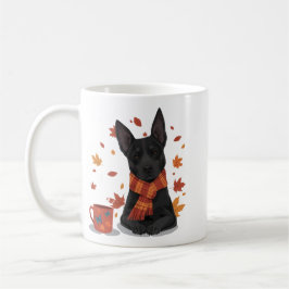 Taza De Café Perro de otoño con bufanda