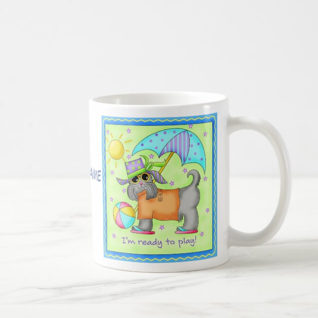 Taza De Café Perro de playa Whimsy Art Green Name Personalize (Derecha)