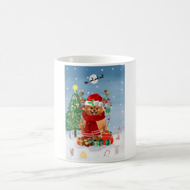 Taza De Café Perro de Pomerania con regalos de Navidades (Centro)