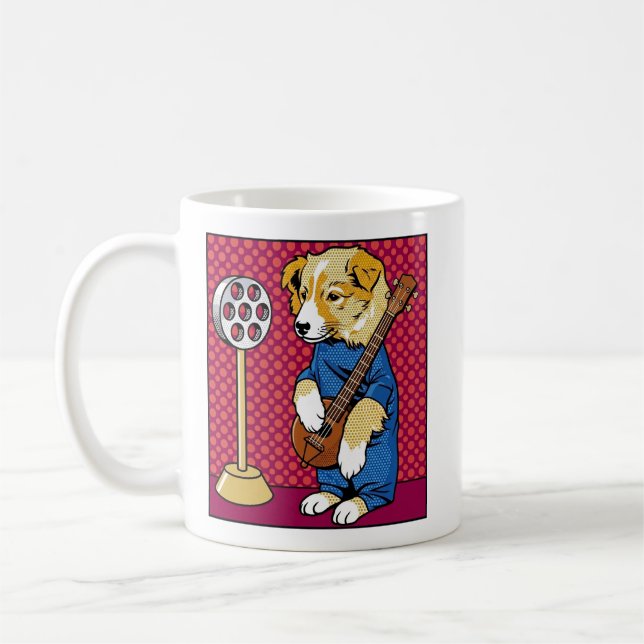 Taza De Café Perro de Pop Art tocando instrumento Retro Cómic (Izquierda)