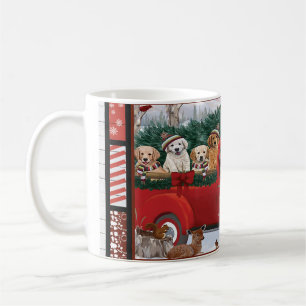 Taza De Café Perro de presa de Navidad Santa Camión rojo retrie