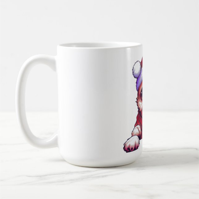 Taza De Café Perro de pug adorable con Santa Hat (Izquierda)