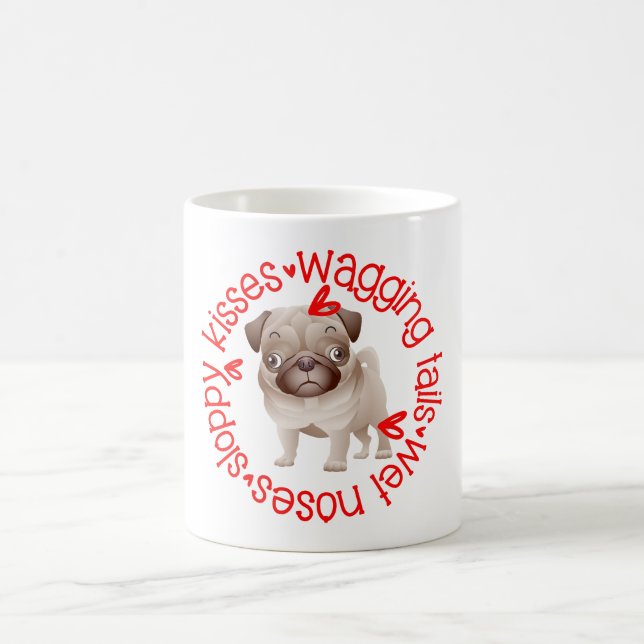 Taza De Café Perro de pug, besos descuidados (Centro)