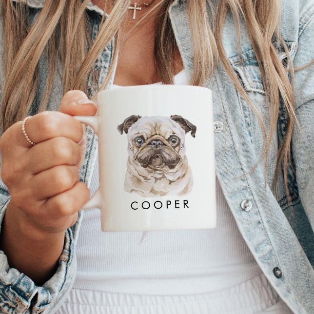 Taza De Café Perro de pug personalizado nombre perro amante de  (Subido por el creador)