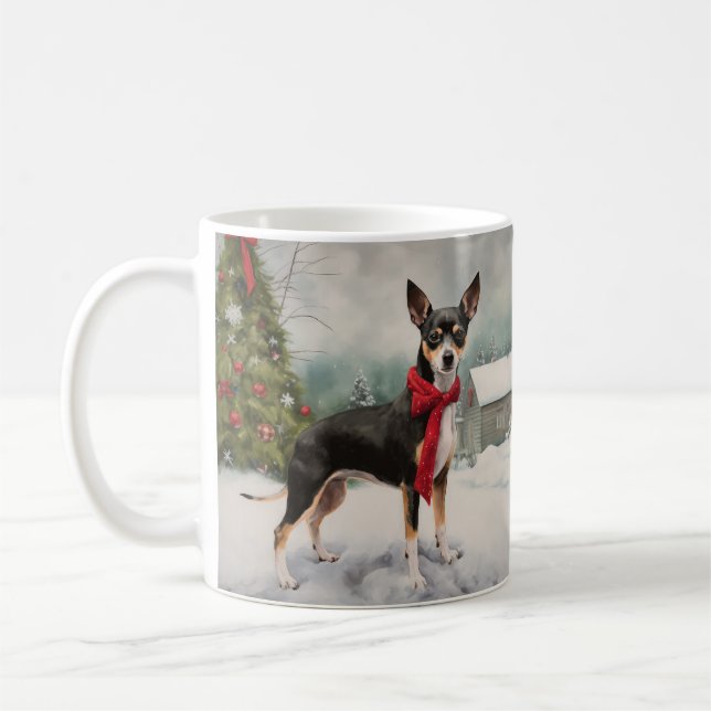 Taza De Café Perro de Rat Terrier en Navidades de Nieve (Izquierda)