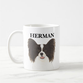 Taza De Café Perro del Papilón blanco y negro personalizado