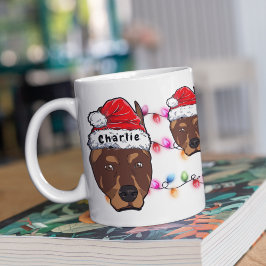 Taza De Café Perro Doberman de Navidad con sombrero de Santa pe