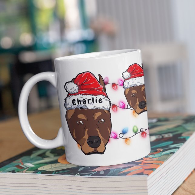 Taza De Café Perro Doberman de Navidad con sombrero de Santa pe (Subido por el creador)