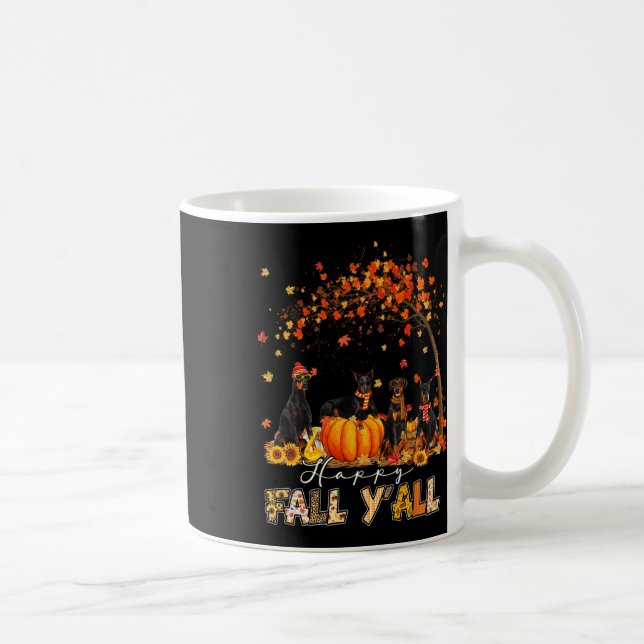 Taza De Café Perro Doberman Otoño Caída Calabaza Mappe Gracias (Derecha)