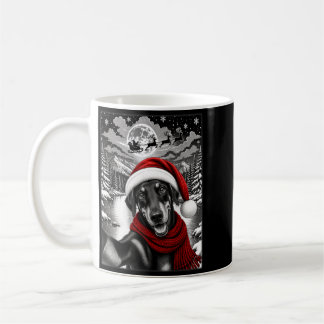 Taza De Café Perro Dobermann Navidad Selfie Luna Noche Estrella