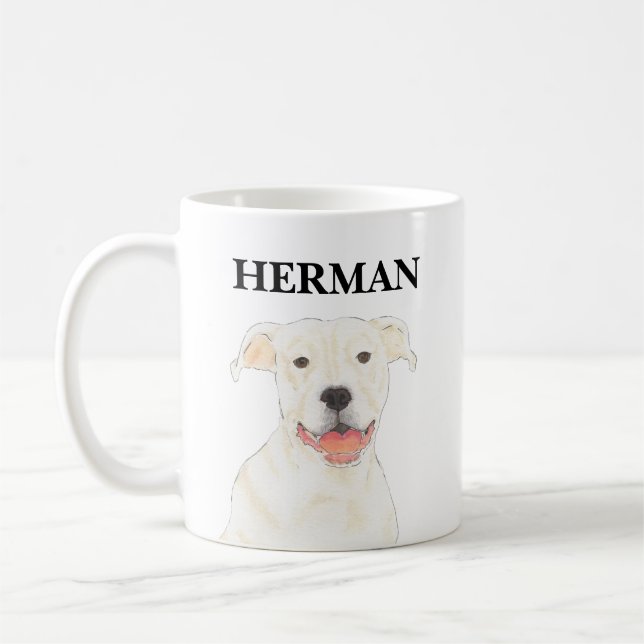 Taza De Café Perro embellecedor de Pitbull blanco personalizado (Izquierda)