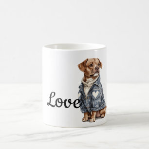 Taza De Café Perro en la Chaqueta de Denim Azul