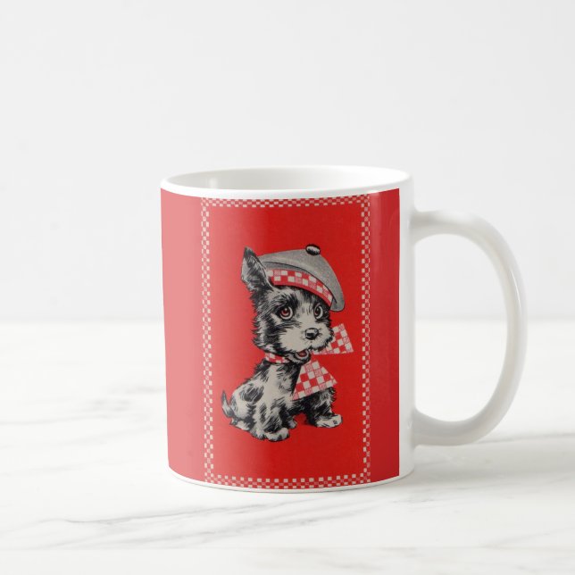 Taza De Café Perro escocés de los años 50 en rojo (Derecha)