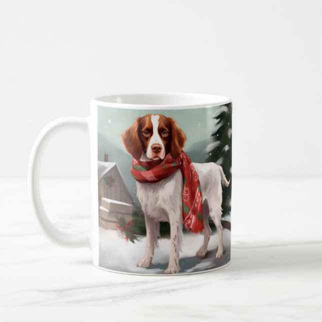 Taza De Café Perro español de Bretaña en Navidades de nieve (Izquierda)