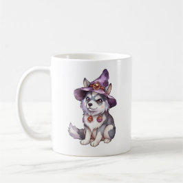Taza De Café Perro esposado siberiano en Gorra de brujas