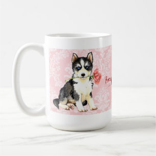 Taza De Café Perro esquimal subió tarjeta del día de San