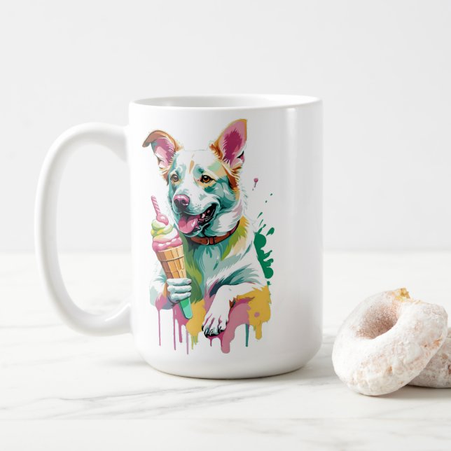 Taza De Café Perro feliz comiendo un helado (Con donut)