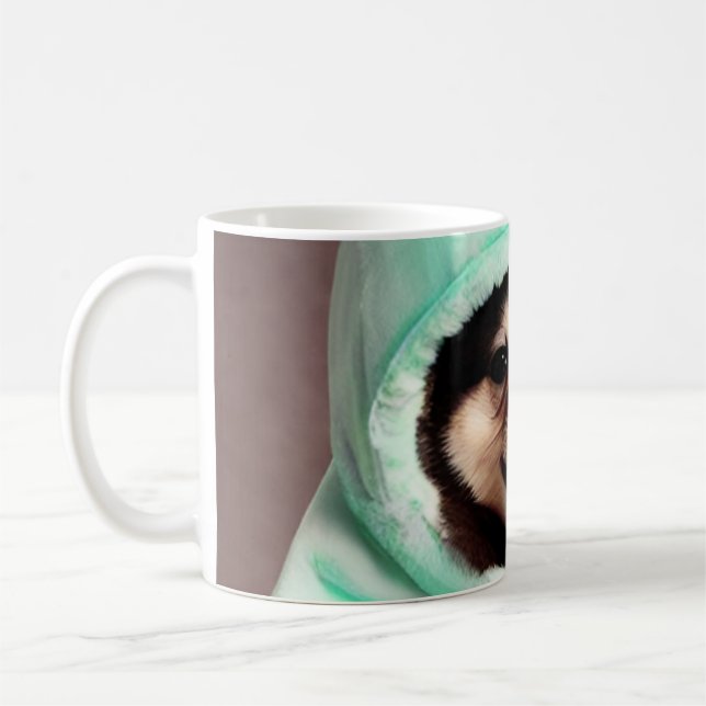 Taza De Café Perro feliz con traje verde de menta (Izquierda)