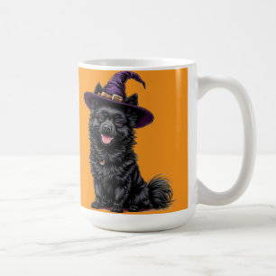 Taza De Café Perro Feliz con un Sombrero de Bruja