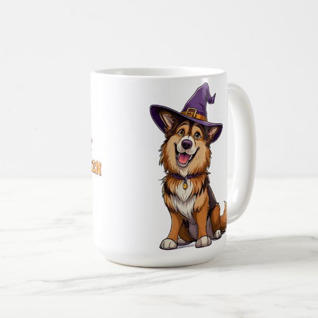 Taza De Café Perro Feliz con un Sombrero de Bruja (Anverso derecho)