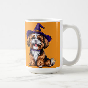 Taza De Café Perro Feliz con un Sombrero de Bruja