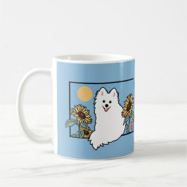 Taza De Café Perro feliz Spitz con girasoles summe