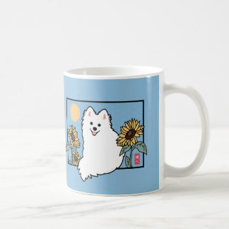 Taza De Café Perro feliz Spitz con girasoles summe