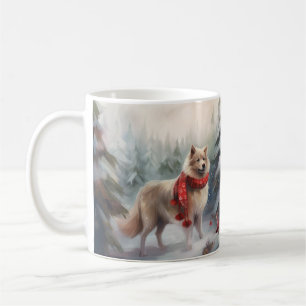 Taza De Café Perro Finnish Lappund en Navidad con nieve 